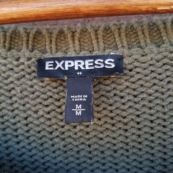 Express Olive Green Oversized Knit Woven Sweater - Picture 8 of 9